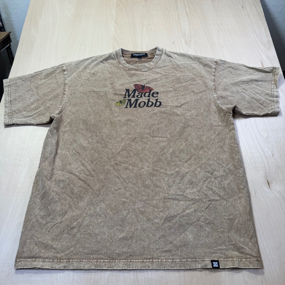 Made Mobb Kansas City Marigold Tee Graphic T‎ Shirt XXL Brown Butterfly Flower